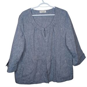 Micheal By Micheal Antoni Linen Blend Blue Button Down Blouse XL-XXL